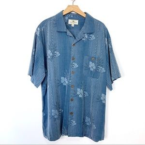 Vintage silk shirt Hawaiian tropical blue collared